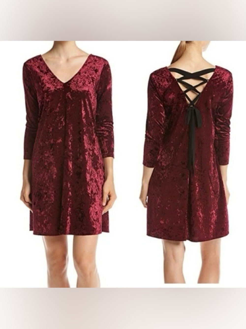 A.BYER VELVET CRUSH LACE UP BACK MINI DRESS